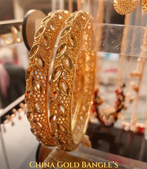 2 Pcs Gold Plated Kara Bangle Set for Women
