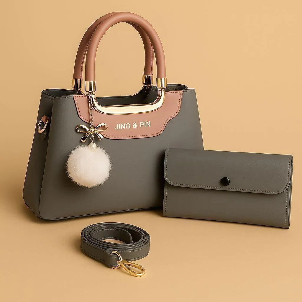 Multicolor Leather Shoulder Bag with Wallet Set
