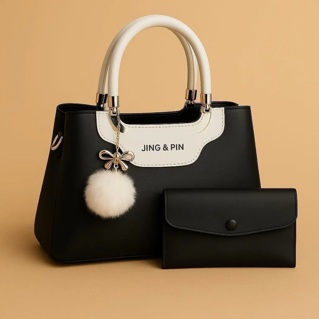 Multicolor Leather Shoulder Bag with Wallet Set