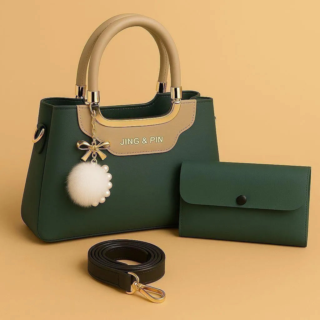 Multicolor Leather Shoulder Bag with Wallet Set