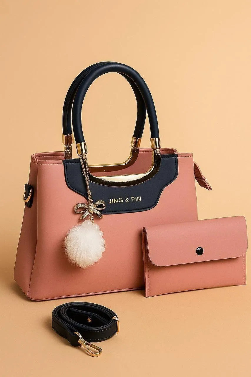 Multicolor Leather Shoulder Bag with Wallet Set
