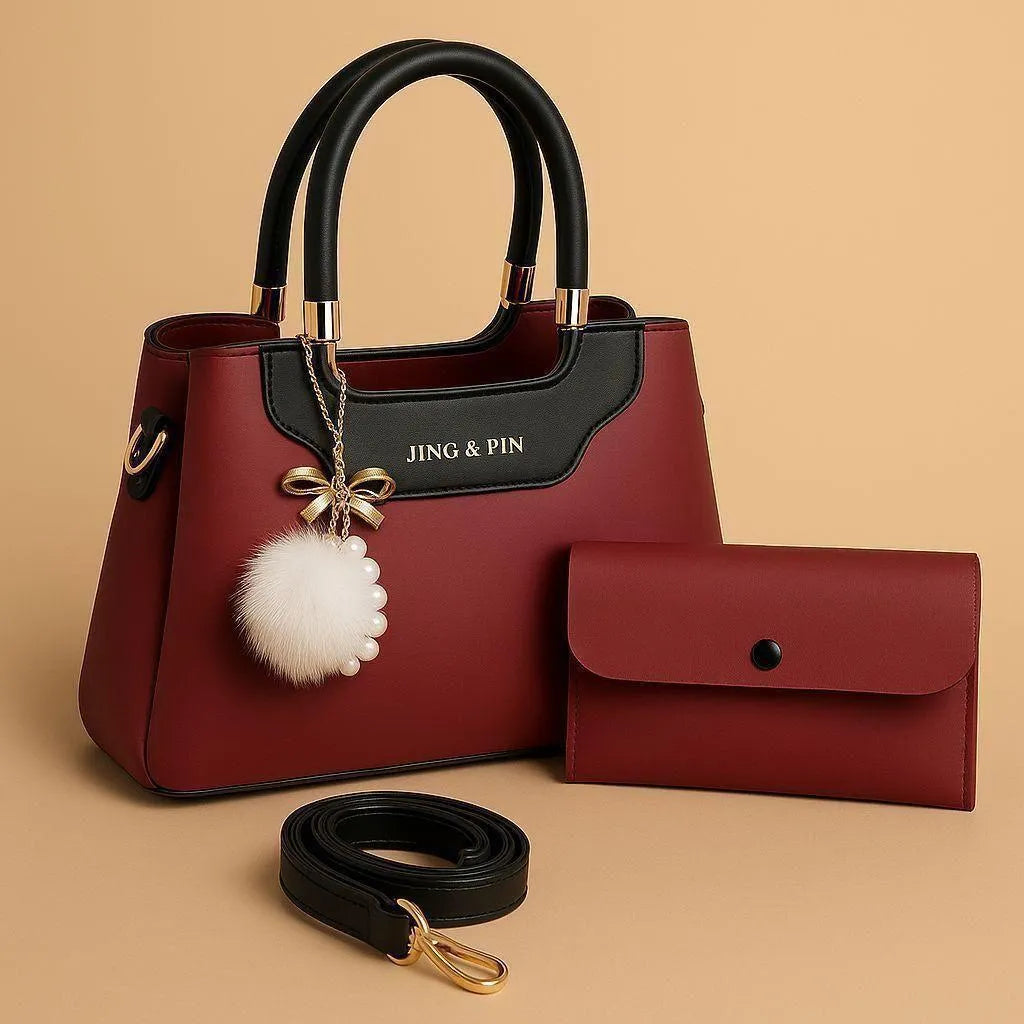 Multicolor Leather Shoulder Bag with Wallet Set