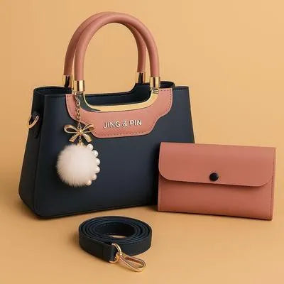 Multicolor Leather Shoulder Bag with Wallet Set