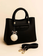 Blue Signature Women's Leather Shoulder Bag with Pom Pom Charm