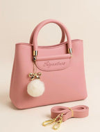 Blue Signature Women's Leather Shoulder Bag with Pom Pom Charm