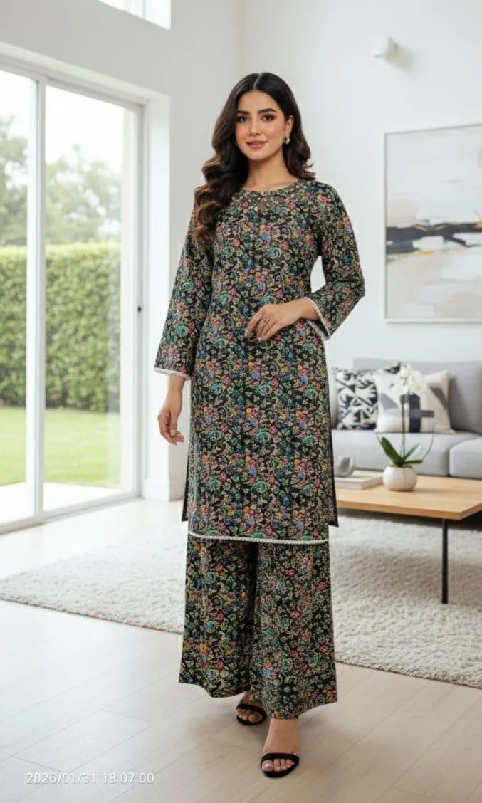 Lawn Digital Print Shirt And Trouser with Handmade Neck