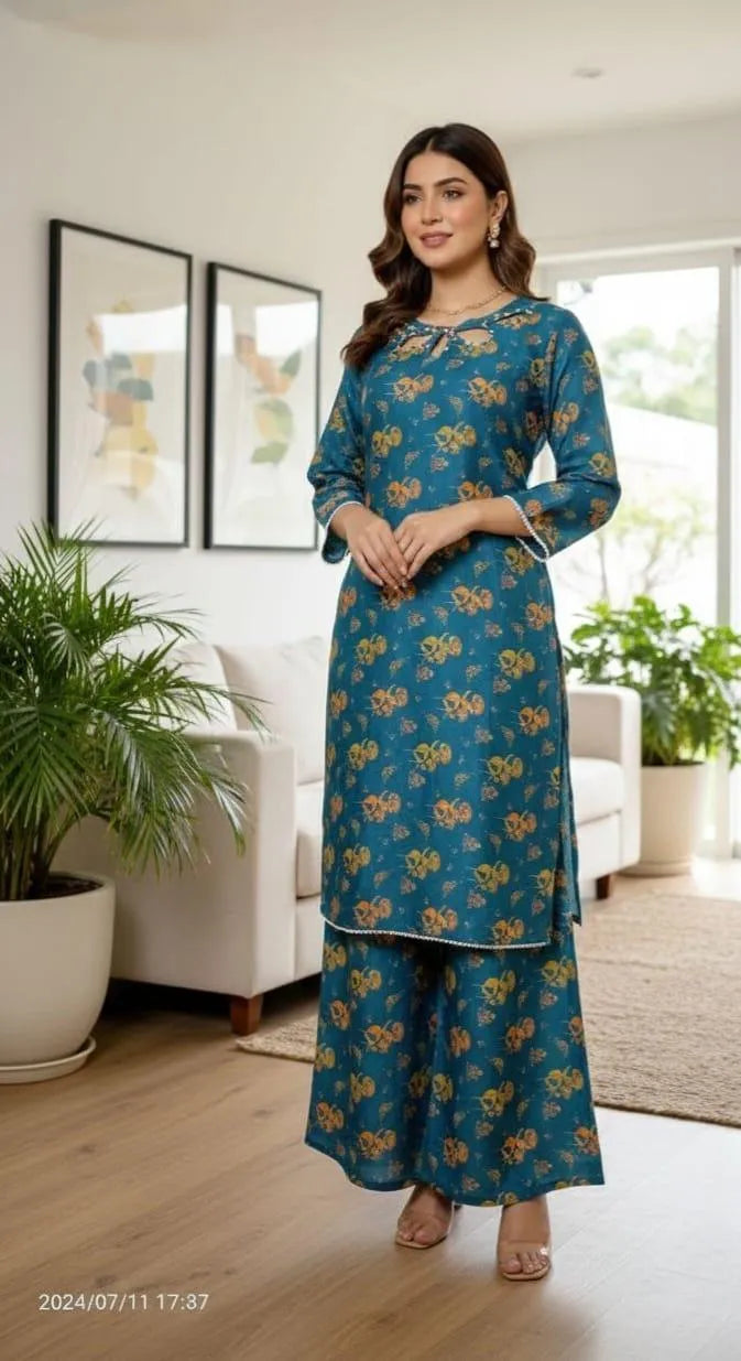 Lawn Digital Print Shirt And Trouser with Handmade Neck