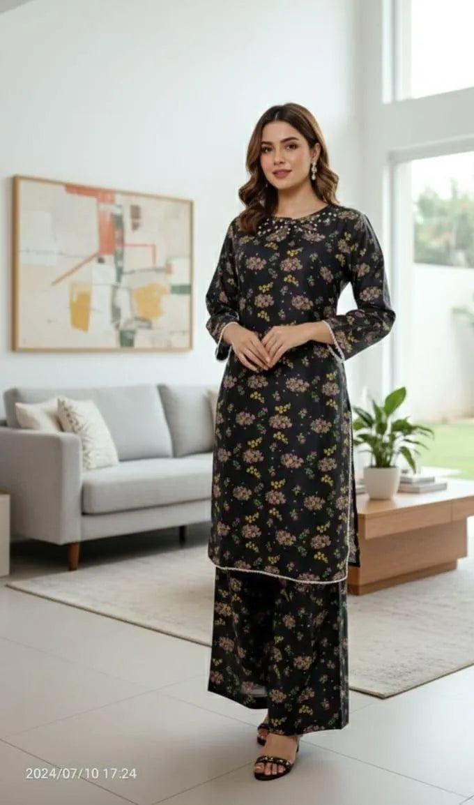 Lawn Digital Print Shirt And Trouser with Handmade Neck