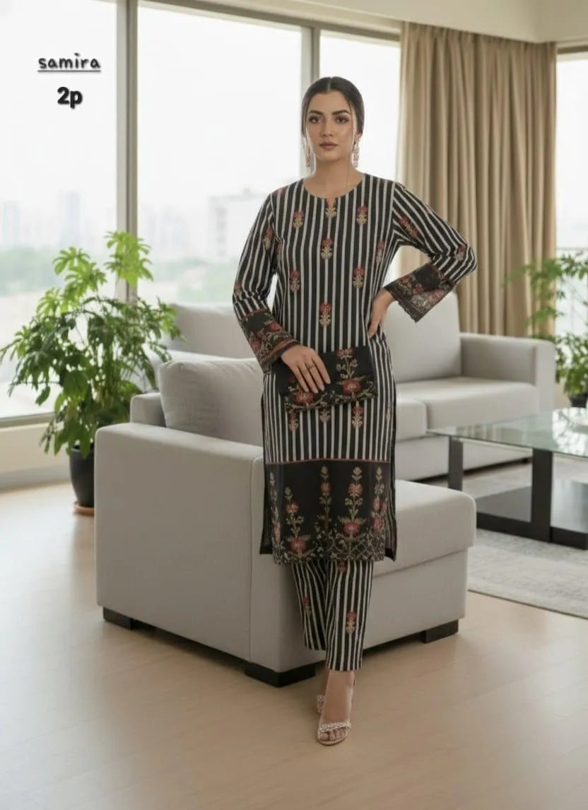 Women's Stitched Silky Lawn Printed Shirt And Trouser