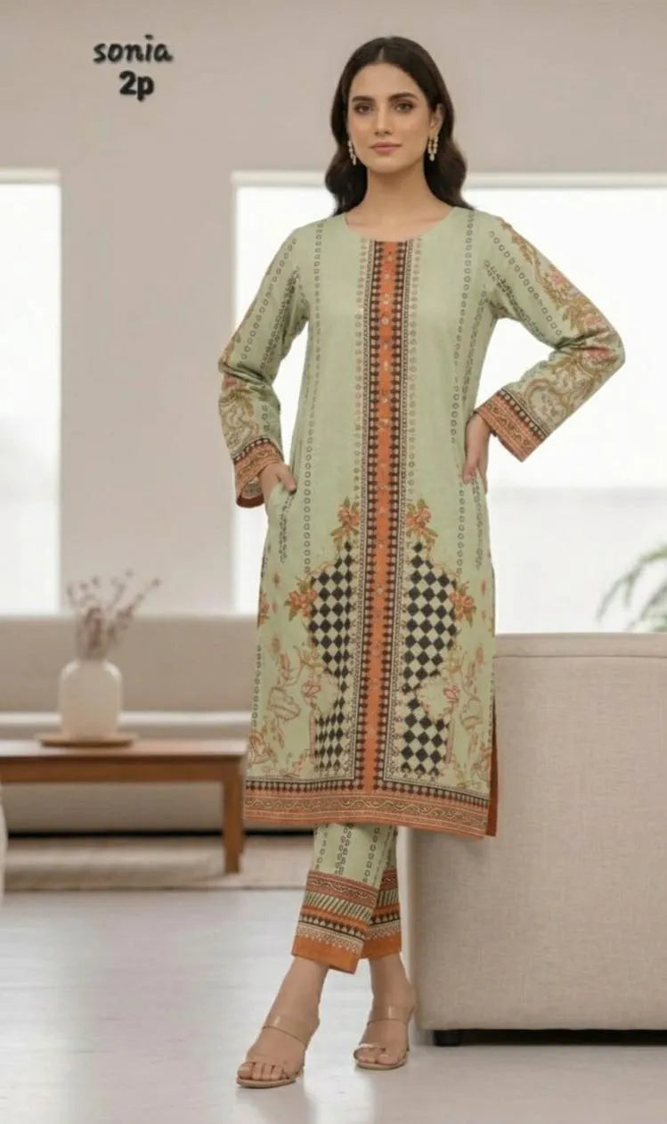 Women's Stitched Silky Lawn Printed Shirt And Trouser