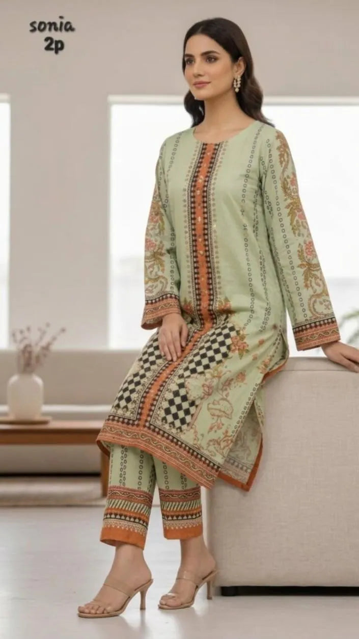 Women's Stitched Silky Lawn Printed Shirt And Trouser