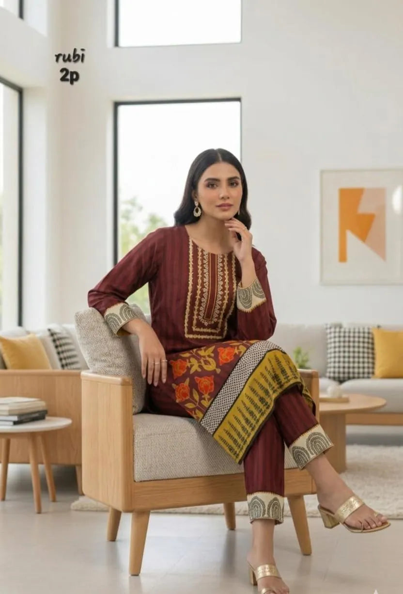 Stitched Silky Lawn Printed Shirt And Trouser