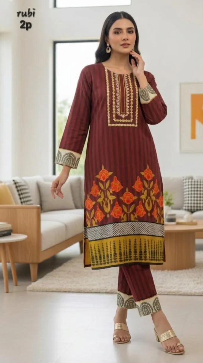 Stitched Silky Lawn Printed Shirt And Trouser