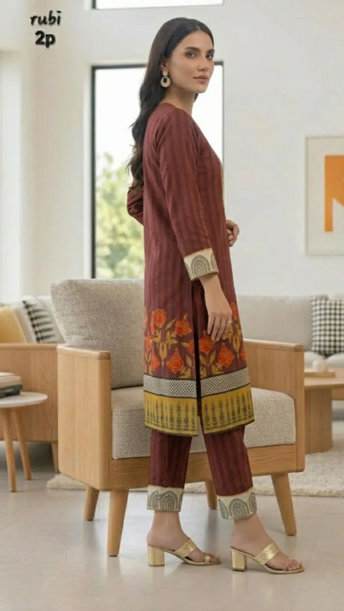 Stitched Silky Lawn Printed Shirt And Trouser