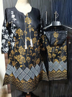 Linen Block Printed Aline Frock And Trouser
