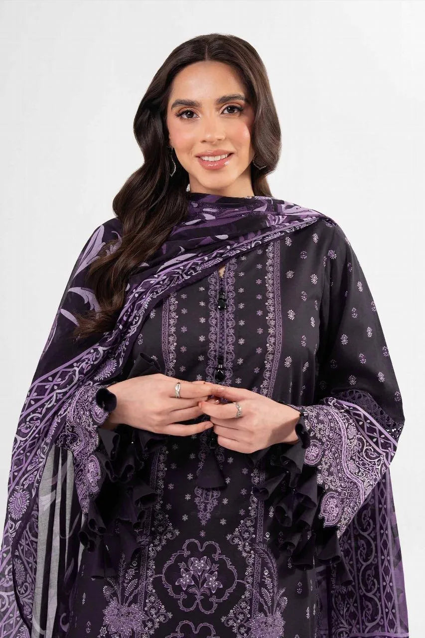 Purple Printed 3 Pcs Women's Suit Set