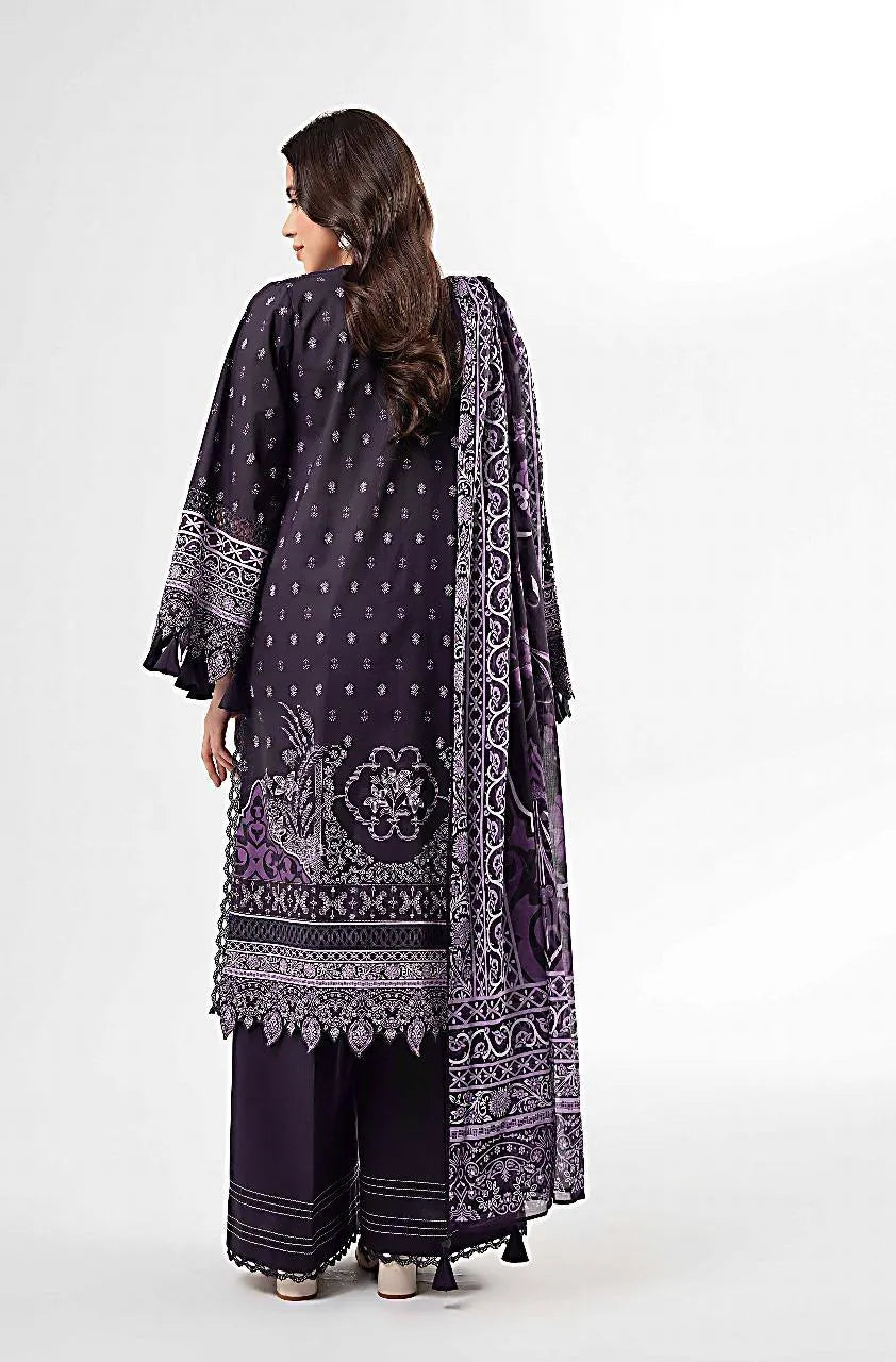 Purple Printed 3 Pcs Women's Suit Set