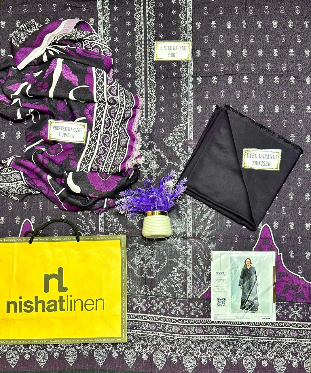 Purple Printed 3 Pcs Women's Suit Set