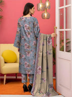 Women's 3 Pcs Grey Floral Lawn Suit