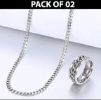 Stainless Steel Silver Chain & Ring Pack of 2