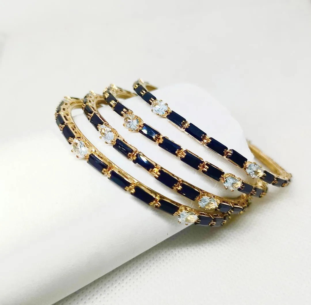 4 Pcs Gold Tone Black White Bangle Set for Women