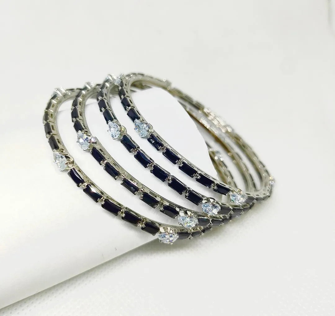 4 Pcs Gold Tone Black White Bangle Set for Women