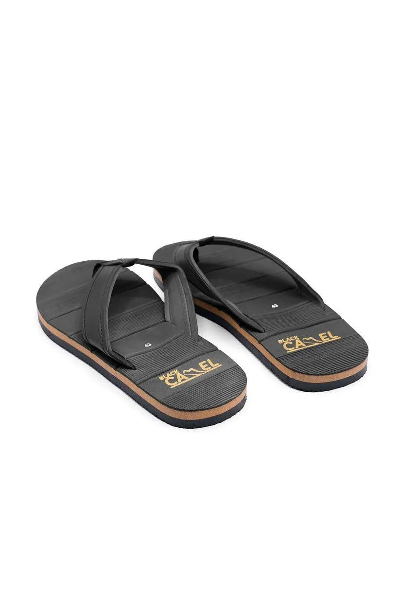 Men Black Synthetic Leather Casual Flip Flops