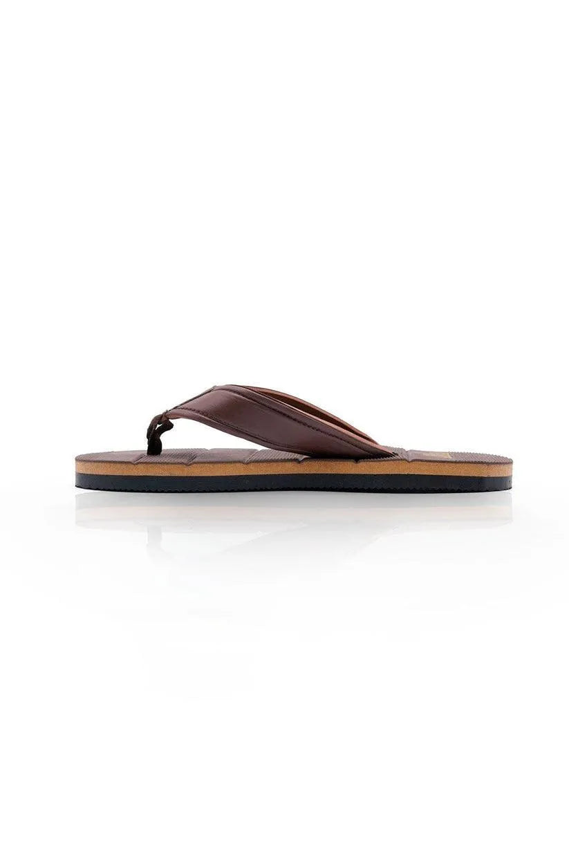 Men Brown Synthetic Leather Casual Flip Flops