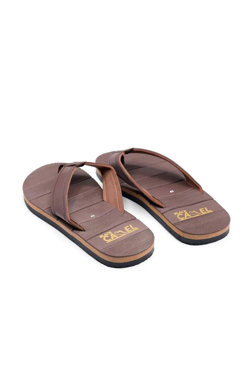 Men Brown Synthetic Leather Casual Flip Flops