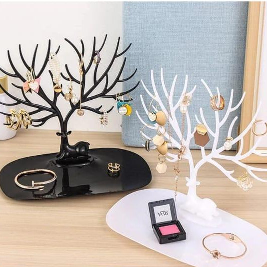 White Deer Tree Jewelry Stand for Earrings Necklaces Rings Display