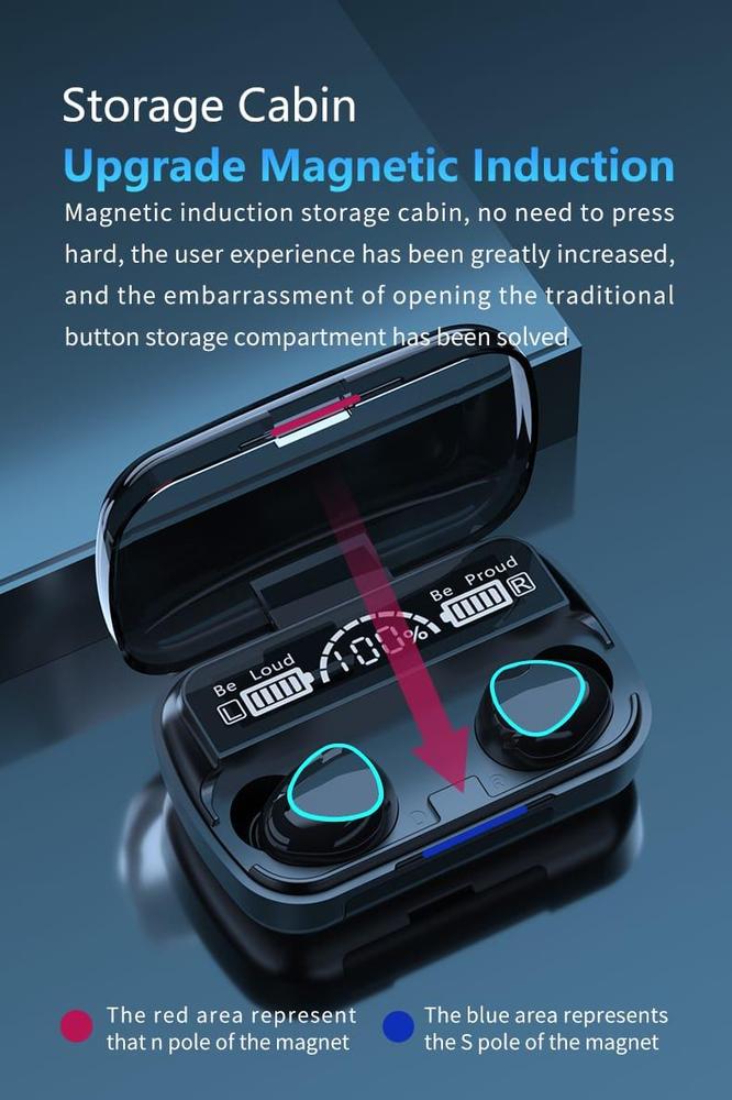 M10 Digital Display Earbuds Black with Charging Case