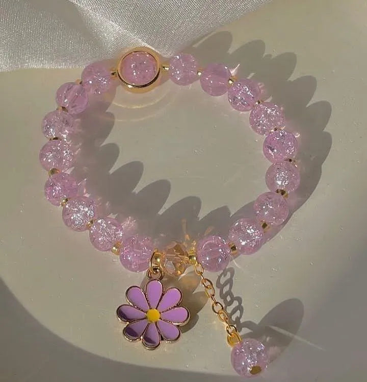 Pink Crystal Charm Bracelet for Women Adjustable Modern Design