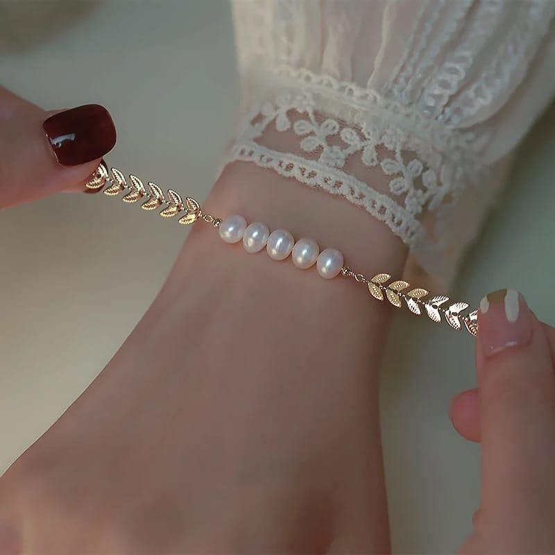 Leaf Pearl Gold Bracelet for Girls