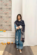 Turquoise Embroidered 3-Piece Lawn Suit for Women
