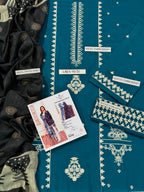 Turquoise Embroidered 3-Piece Lawn Suit for Women