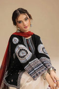 Black Embroidered 3 Pcs Women's Lawn Suit with Red Dupatta