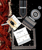 Black Embroidered 3 Pcs Women's Lawn Suit with Red Dupatta