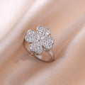 Adjustable Heart Clover Crystal Ring Silver