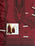Maroon Embroidered Women's Lawn Suit 3 Pcs Eid Festive Wear
