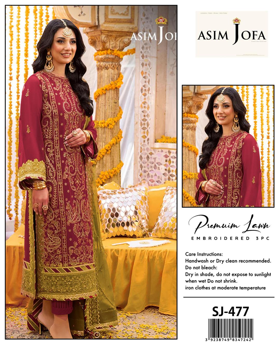 Maroon Embroidered 3 Pcs Women's Lawn Suit