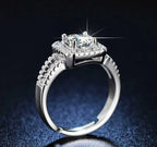 Square American Diamond Ring Silver Plated Adjustable