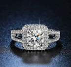 Square American Diamond Ring Silver Plated Adjustable