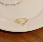 Gold Plated Adjustable Flower Ring Off White