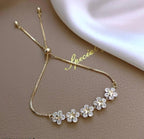 Gold Plated Rhinestone Flower Bracelet Adjustable Daily Wear