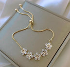 Gold Plated Rhinestone Flower Bracelet Adjustable Daily Wear