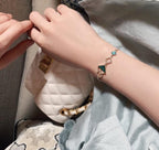 Gold Plated Geometric Green Stone Thread Bracelet for Women
