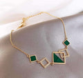 Gold Plated Geometric Green Stone Thread Bracelet for Women