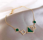 Gold Plated Geometric Green Stone Thread Bracelet for Women