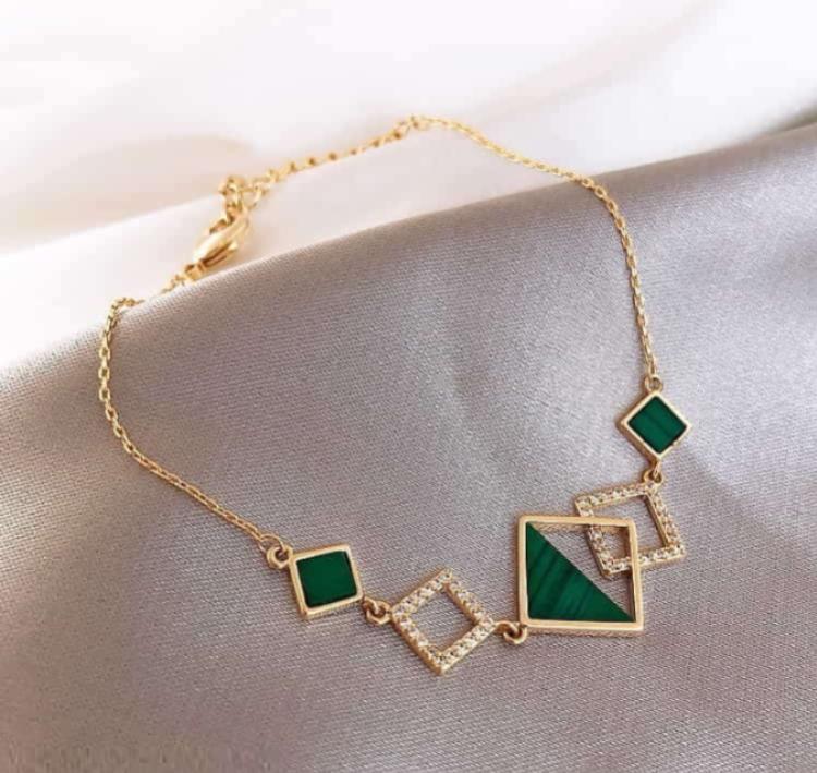Gold Plated Geometric Green Stone Thread Bracelet for Women