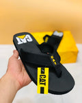 Men's Black Rubber Slide Slippers with CAT Logo